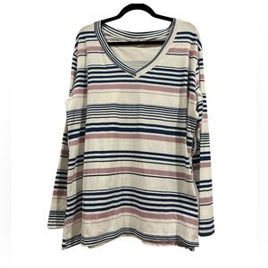 Louanna Striped V-Neck Top - Blue, Pink, Cream